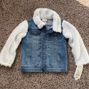 Cat & Jack Blue Denim Jacket with White Fuzzy Sleeves